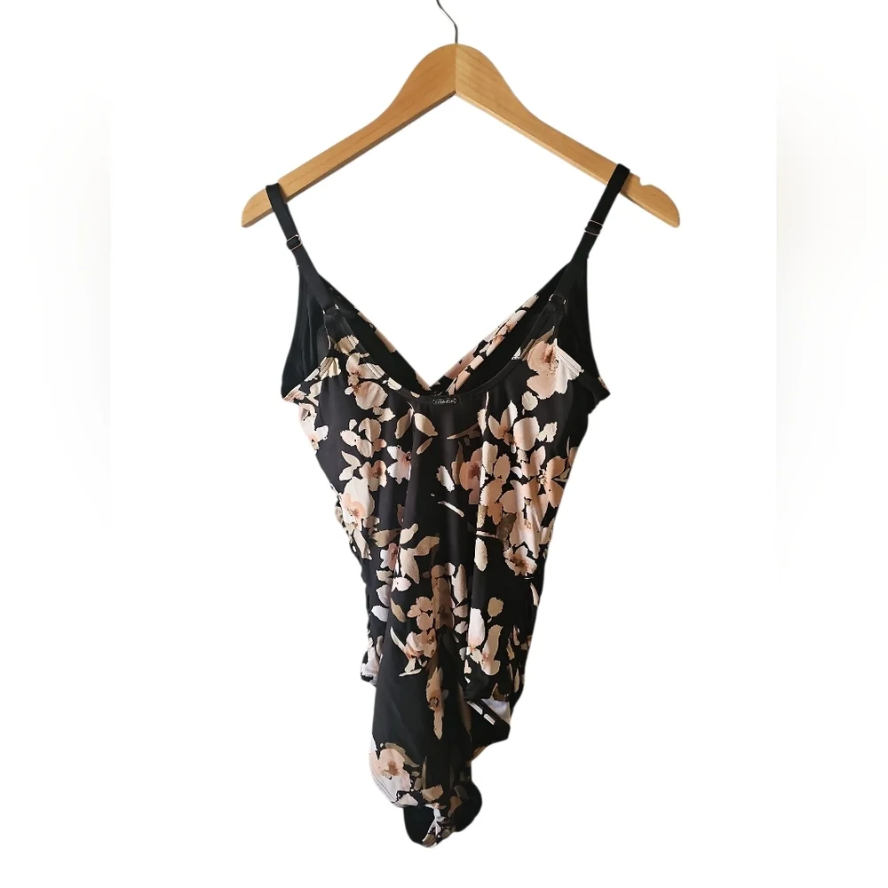 Calvin Klein Watercolor Floral Printed Twist-Front Tummy-Control One-Piece Sz 12 - Picture 3 of 6